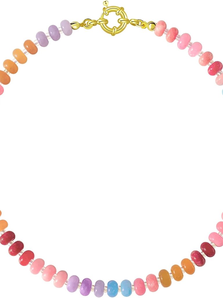 Colorful Beades Gemstone Necklace For Women Boho Beaded Choker Rainbow Colorful